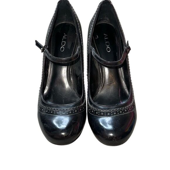 Y2K 2000’s Aldo sz 40/9.5 chunky Mary Jane pumps round toe leather black heels - Picture 5 of 9